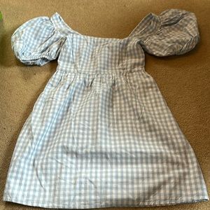 Light Blue Gingham Dress with Puffy Sleeves